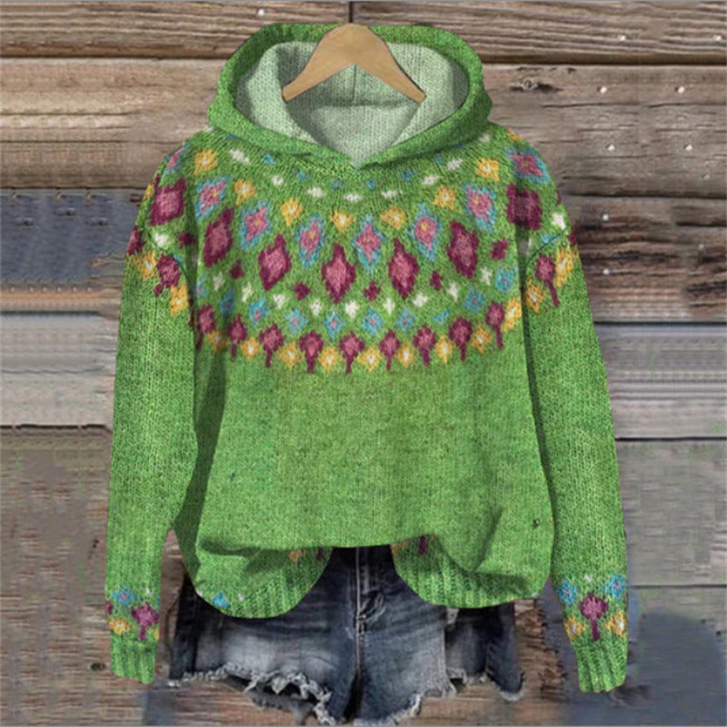 Sharon | Ethnic Retro Hoodie - Light Green