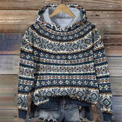 Sharon | Ethnic Retro Hoodie - Night Blue