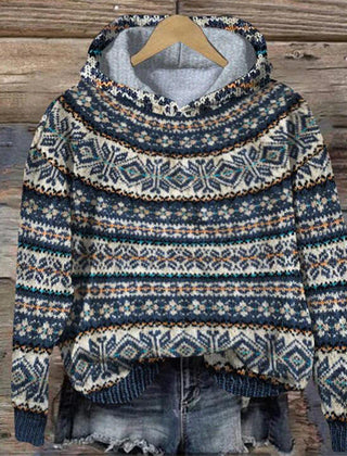 Sharon | Ethnic Retro Hoodie - Night Blue