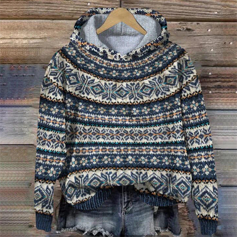 Sharon | Ethnic Retro Hoodie - Night Blue