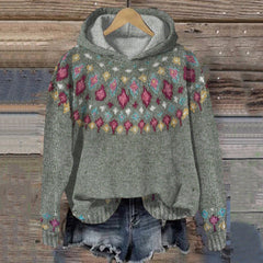 Sharon | Ethnic Retro Hoodie - Forest Green