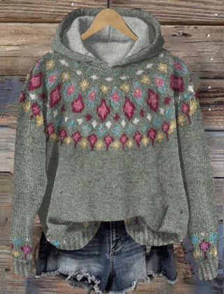 Sharon | Ethnic Retro Hoodie - Forest Green