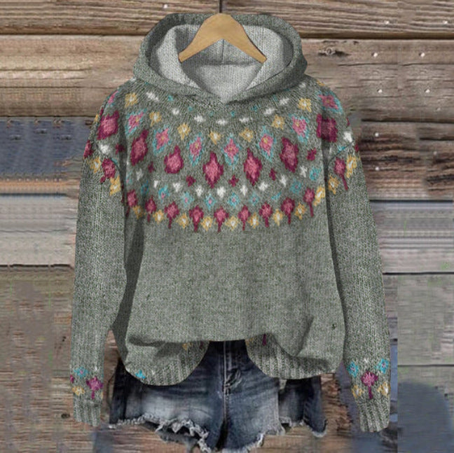 Sharon | Ethnic Retro Hoodie - Forest Green