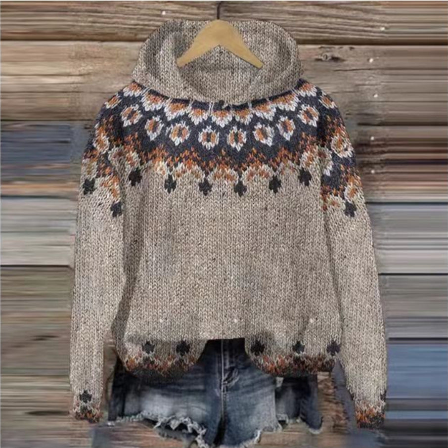 Sharon | Ethnic Retro Hoodie - Khaki