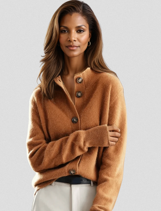 Evelyn | SOFIA BUTTON CARDIGAN - Caramel