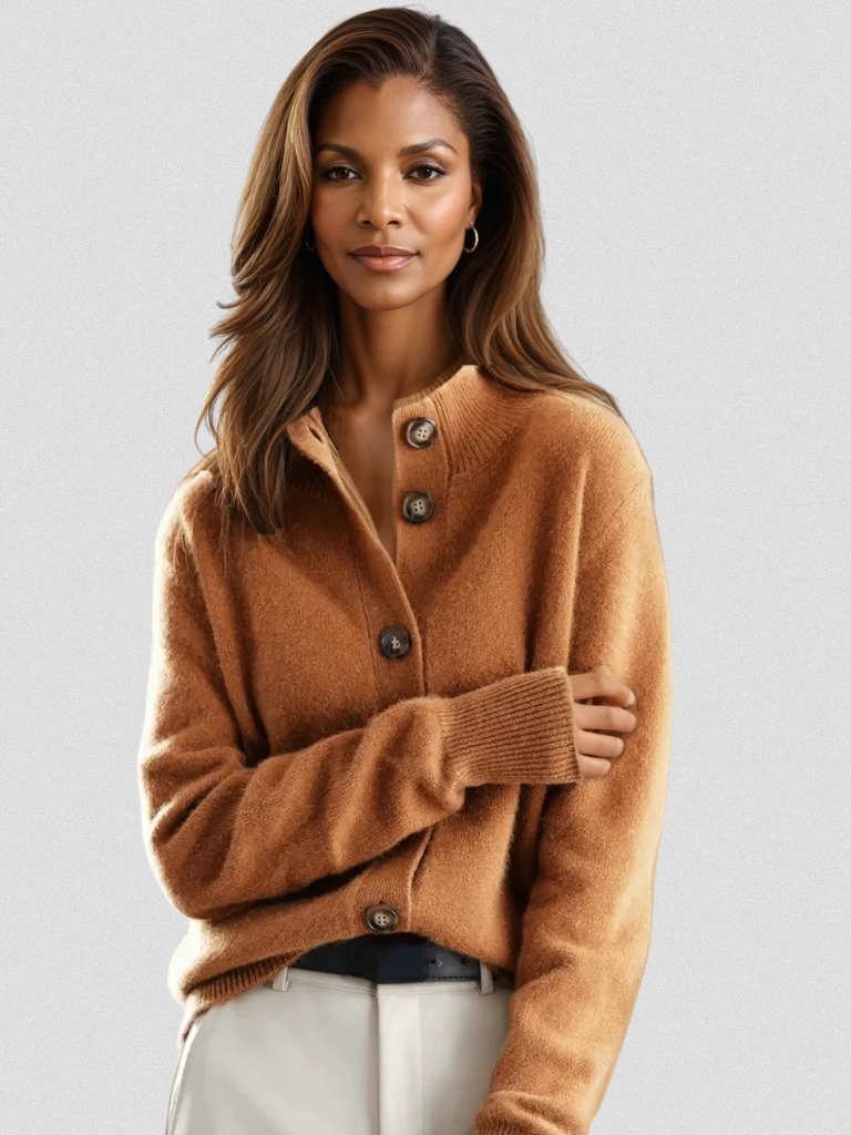 Evelyn | SOFIA BUTTON CARDIGAN - Caramel