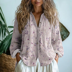 Evelyn | Elegant Vintage Leaf Print Shirt - Pink