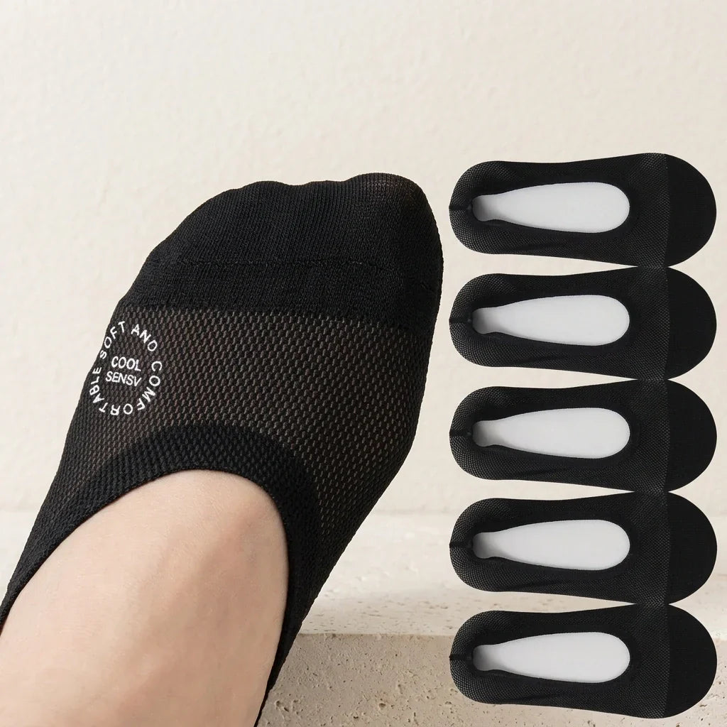 Doris | Anti-Slip Breathable Cotton Footies - Black