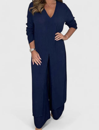 Janet | Comfortable Two-Piece Set - Navy Blue