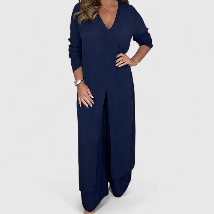 Janet | Comfortable Two-Piece Set - Navy Blue