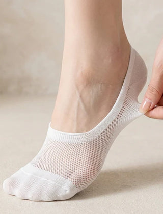 Doris | Anti-Slip Breathable Cotton Footies - White