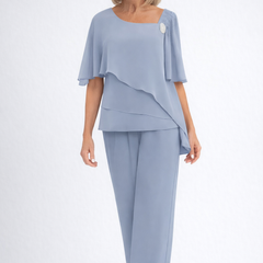 Christine | Women's Lightweight Two-Piece Overlay Set | Elegant Navy Formal Outfit - Light Blue