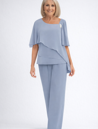 Christine | Women's Lightweight Two-Piece Overlay Set | Elegant Navy Formal Outfit - Light Blue