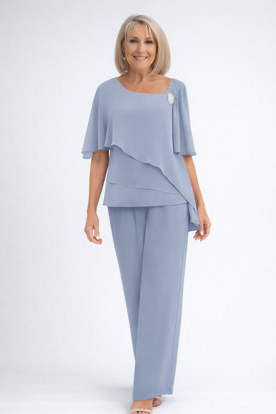 Christine | Women's Lightweight Two-Piece Overlay Set | Elegant Navy Formal Outfit - Light Blue