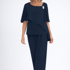 Christine | Women's Lightweight Two-Piece Overlay Set | Elegant Navy Formal Outfit - Navy Blue