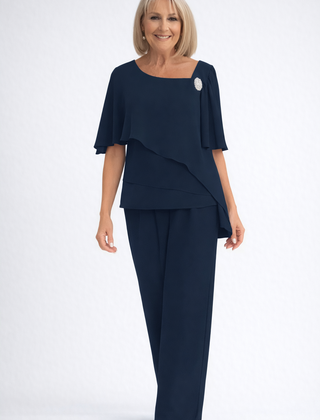 Christine | Women's Lightweight Two-Piece Overlay Set | Elegant Navy Formal Outfit - Navy Blue