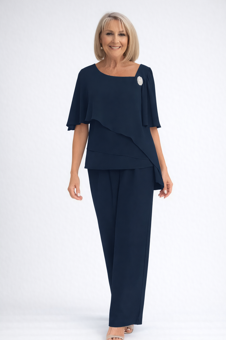 Christine | Women's Lightweight Two-Piece Overlay Set | Elegant Navy Formal Outfit - Navy Blue