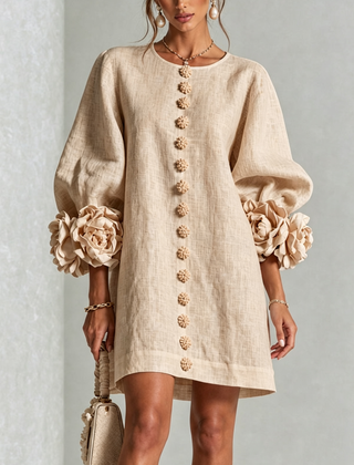Phyllis | Sculptural Mini Dress - Beige