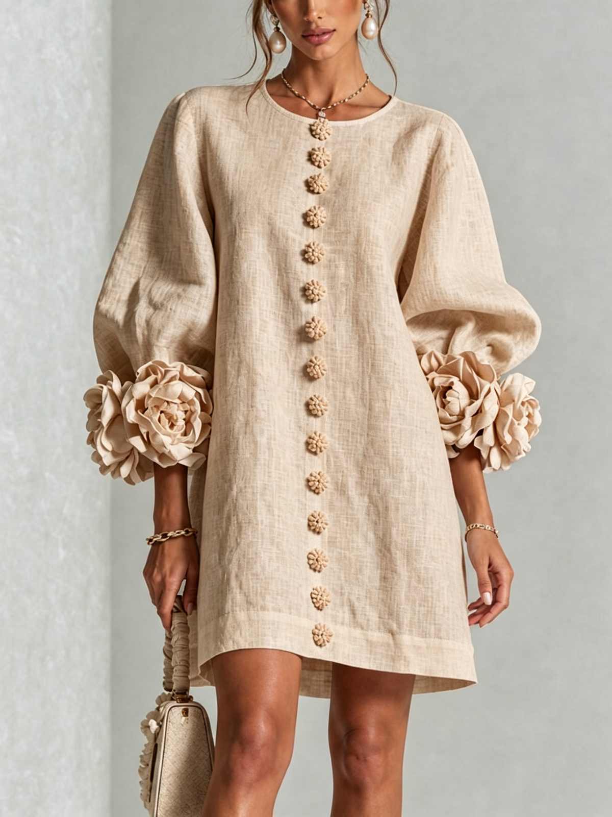 Phyllis | Sculptural Mini Dress - Beige