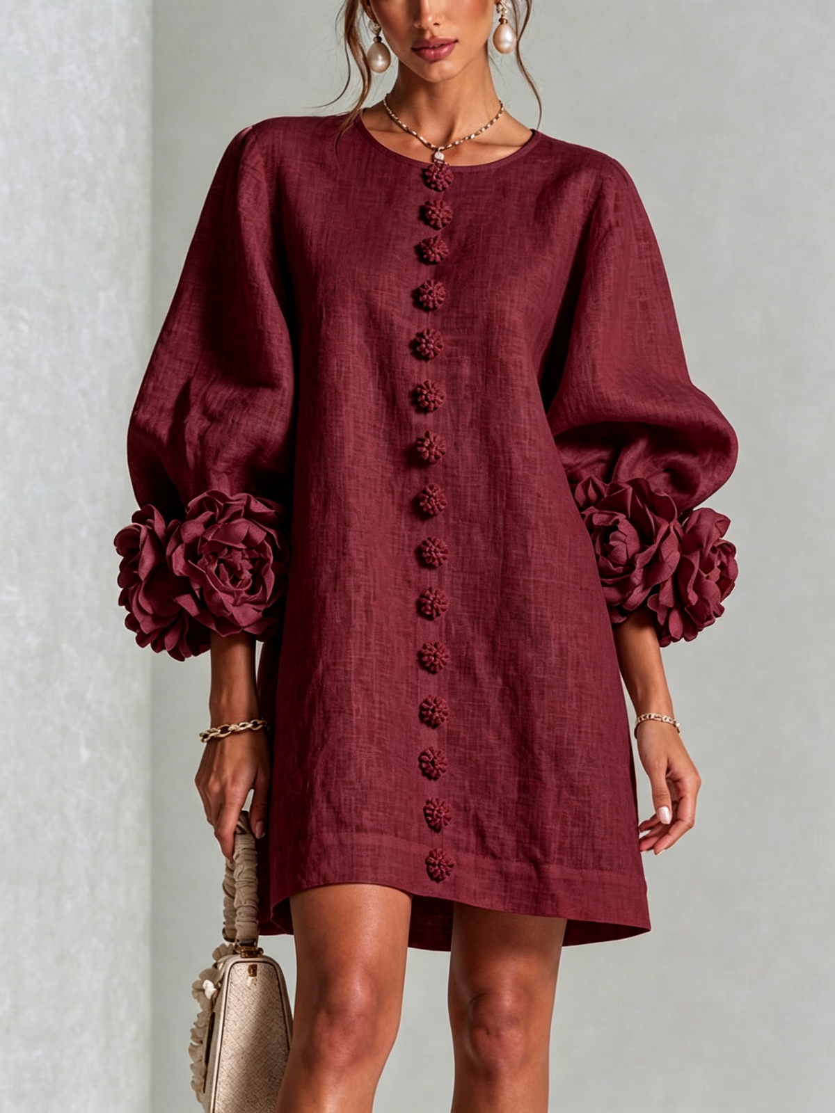 Phyllis | Sculptural Mini Dress - Burgundy