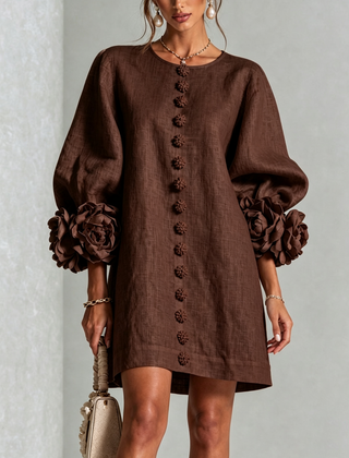 Phyllis | Sculptural Mini Dress - Brown