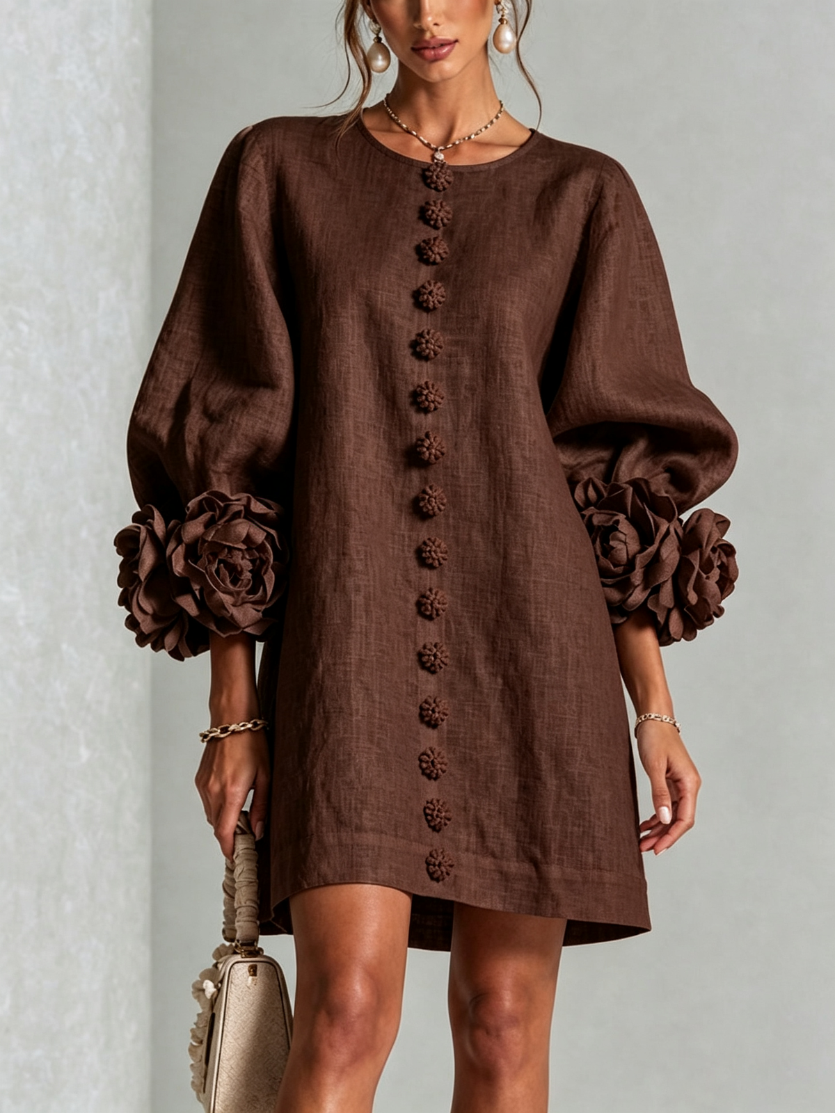 Phyllis | Sculptural Mini Dress - Brown