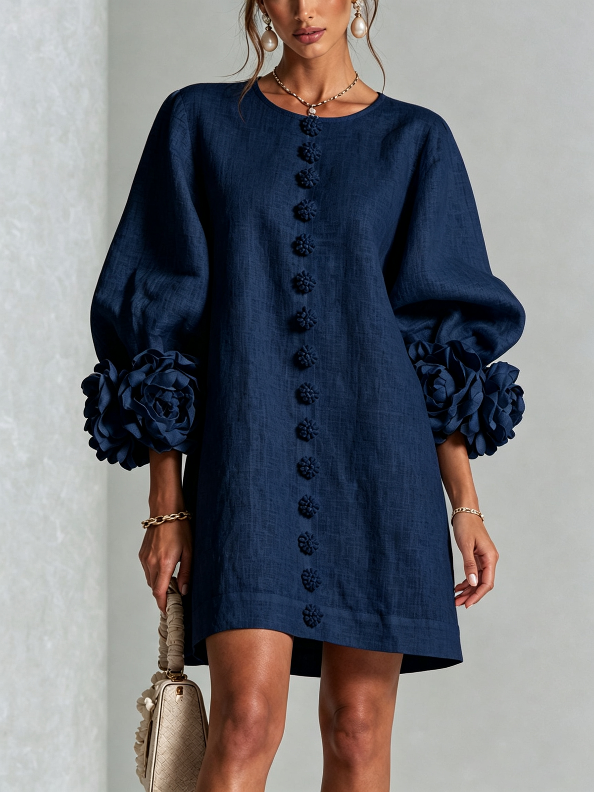 Phyllis | Sculptural Mini Dress - Navy Blue