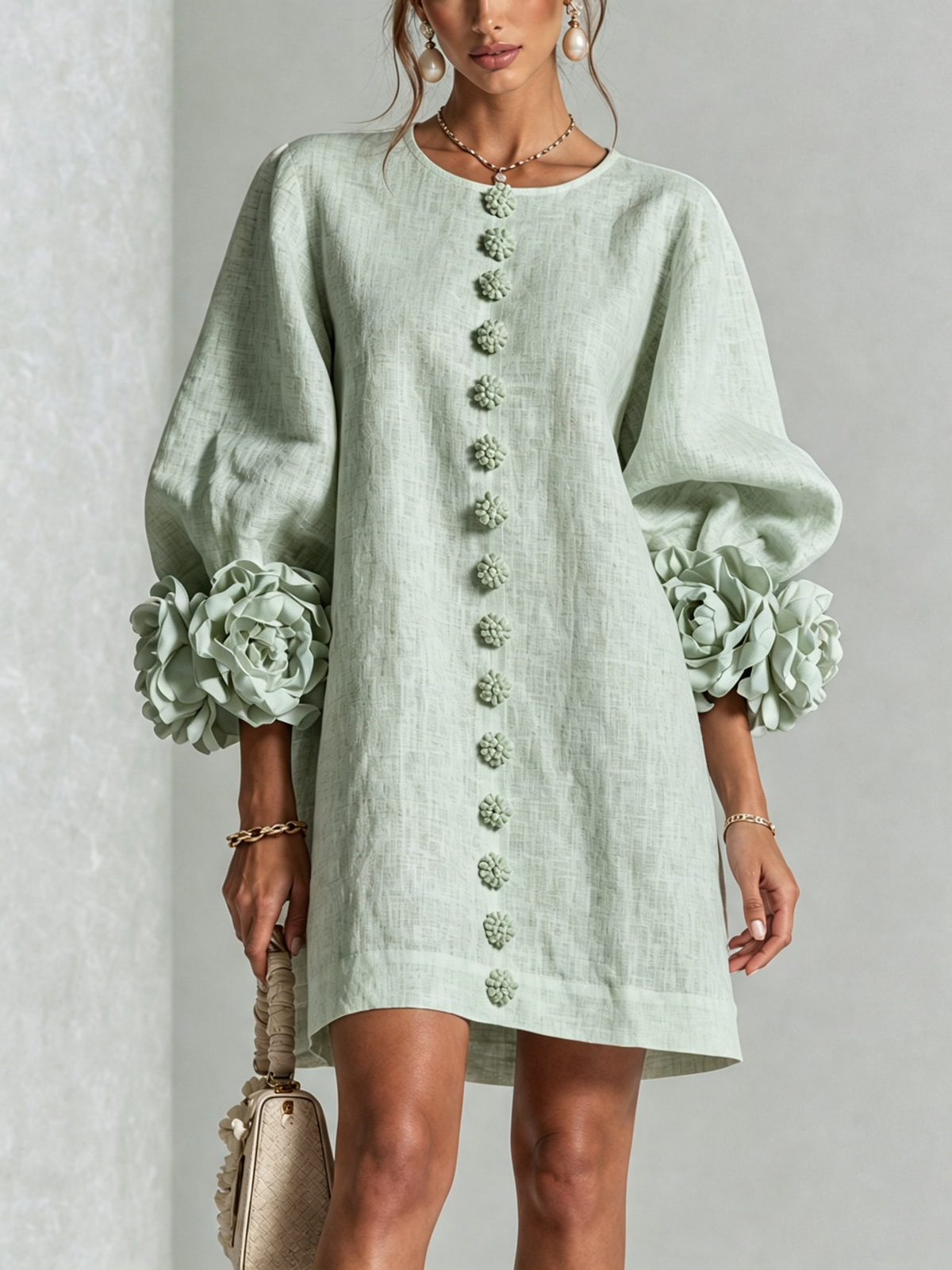 Phyllis | Sculptural Mini Dress - Sage Green