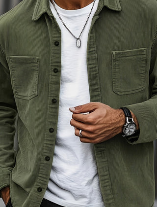 Janet | Ellison Cord Overshirt - Army Green