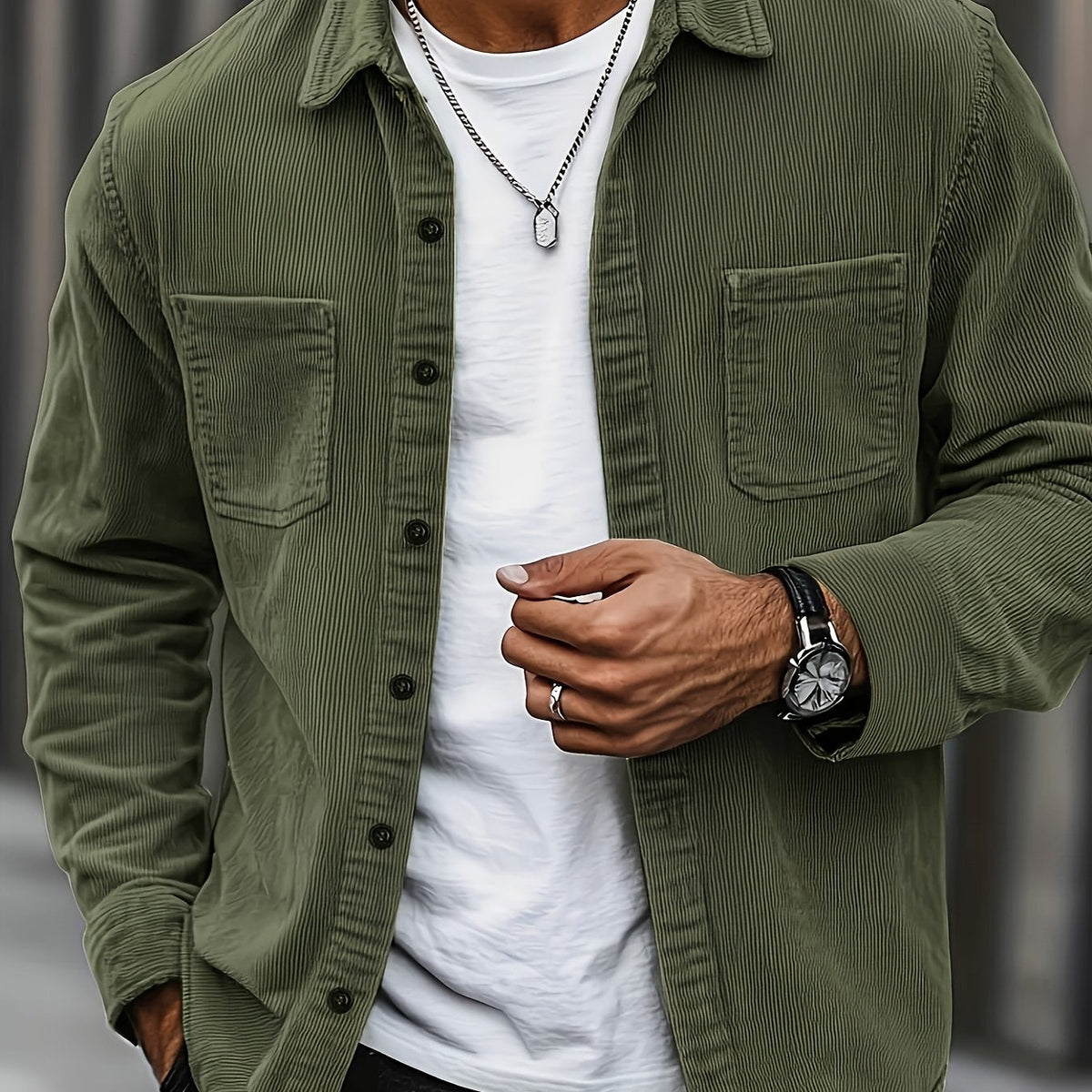 Janet | Ellison Cord Overshirt - Army Green
