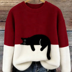 Shirley | Women's Sweatshirt with Cat Graphic - Red