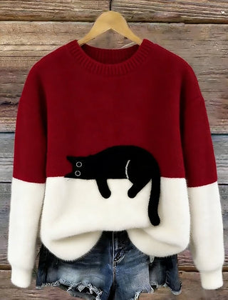 Constance | Women's Sweatshirt with Cat Graphic - Red
