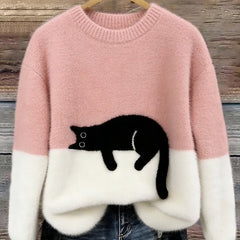 Constance | Women's Sweatshirt with Cat Graphic - Pink