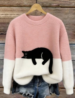 Constance | Women's Sweatshirt with Cat Graphic - Pink