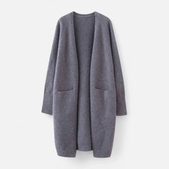 Josephine | Women's Ribbed Knit Longline Cardigan Sweater with Pockets - Gray