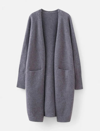 Josephine | Women's Ribbed Knit Longline Cardigan Sweater with Pockets - Gray