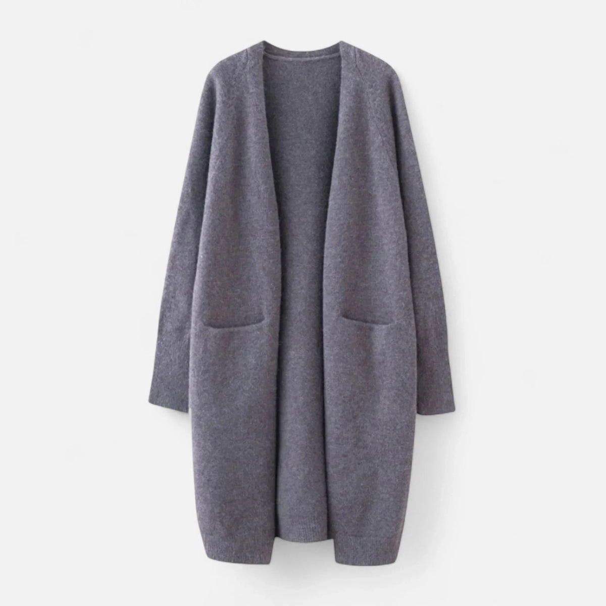 Josephine | Women's Ribbed Knit Longline Cardigan Sweater with Pockets - Gray