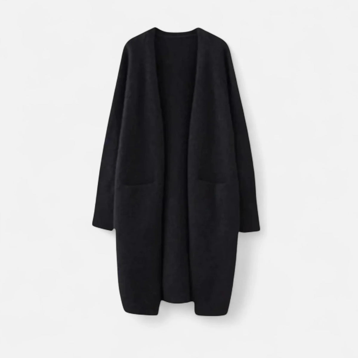 Josephine | Women's Ribbed Knit Longline Cardigan Sweater with Pockets - Black