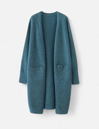 Josephine | Women's Ribbed Knit Longline Cardigan Sweater with Pockets - Blue