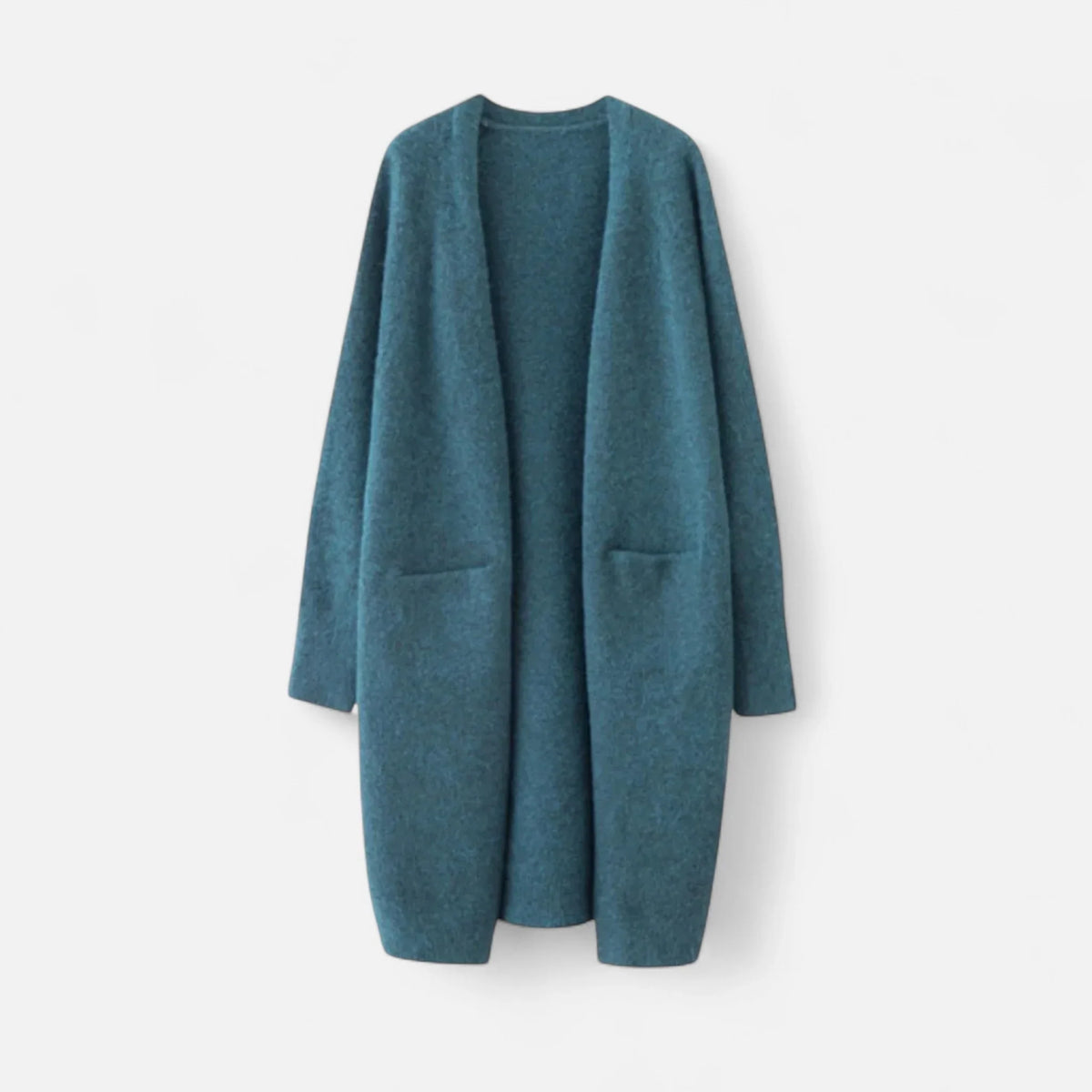 Josephine | Women's Ribbed Knit Longline Cardigan Sweater with Pockets - Blue