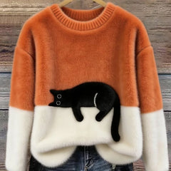 Shirley | Women's Sweatshirt with Cat Graphic - Orange
