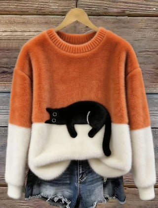 Constance | Women's Sweatshirt with Cat Graphic - Orange