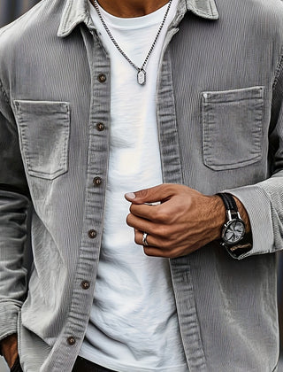 Janet | Ellison Cord Overshirt - Grey
