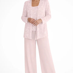Ruby | Women's Sequin Lace Three Piece Wide Leg Wedding Guest Trouser Suit - Light Pink