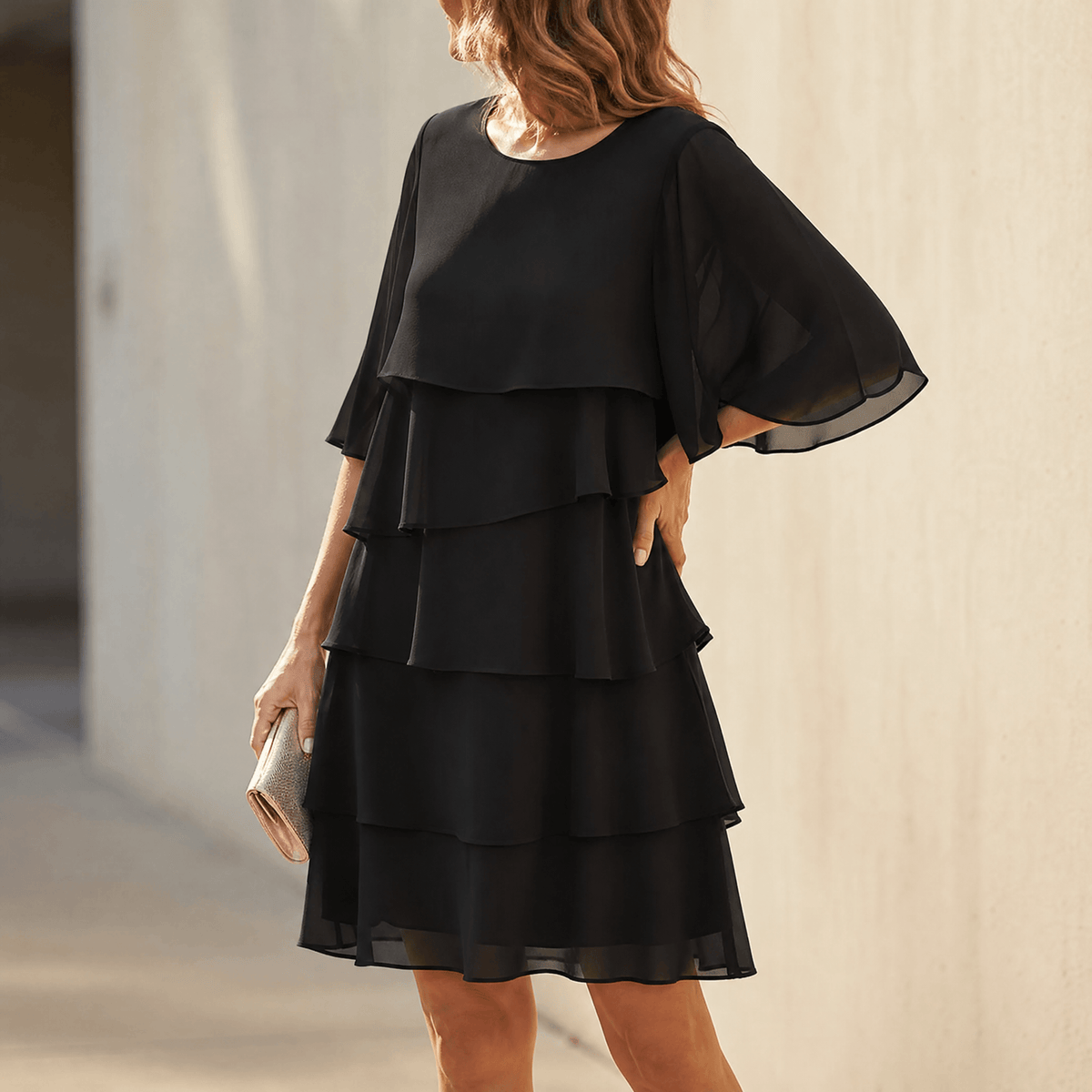 Angela | Florelle – Women's Layered Ruffle Dress - Black