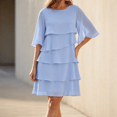 Angela | Florelle – Women's Layered Ruffle Dress - Light Blue