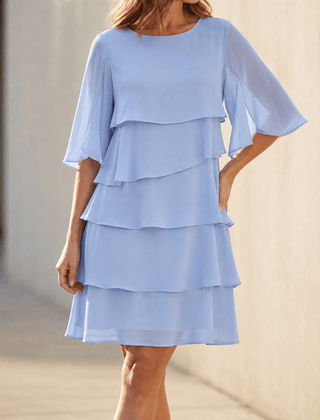 Angela | Florelle – Women's Layered Ruffle Dress - Light Blue