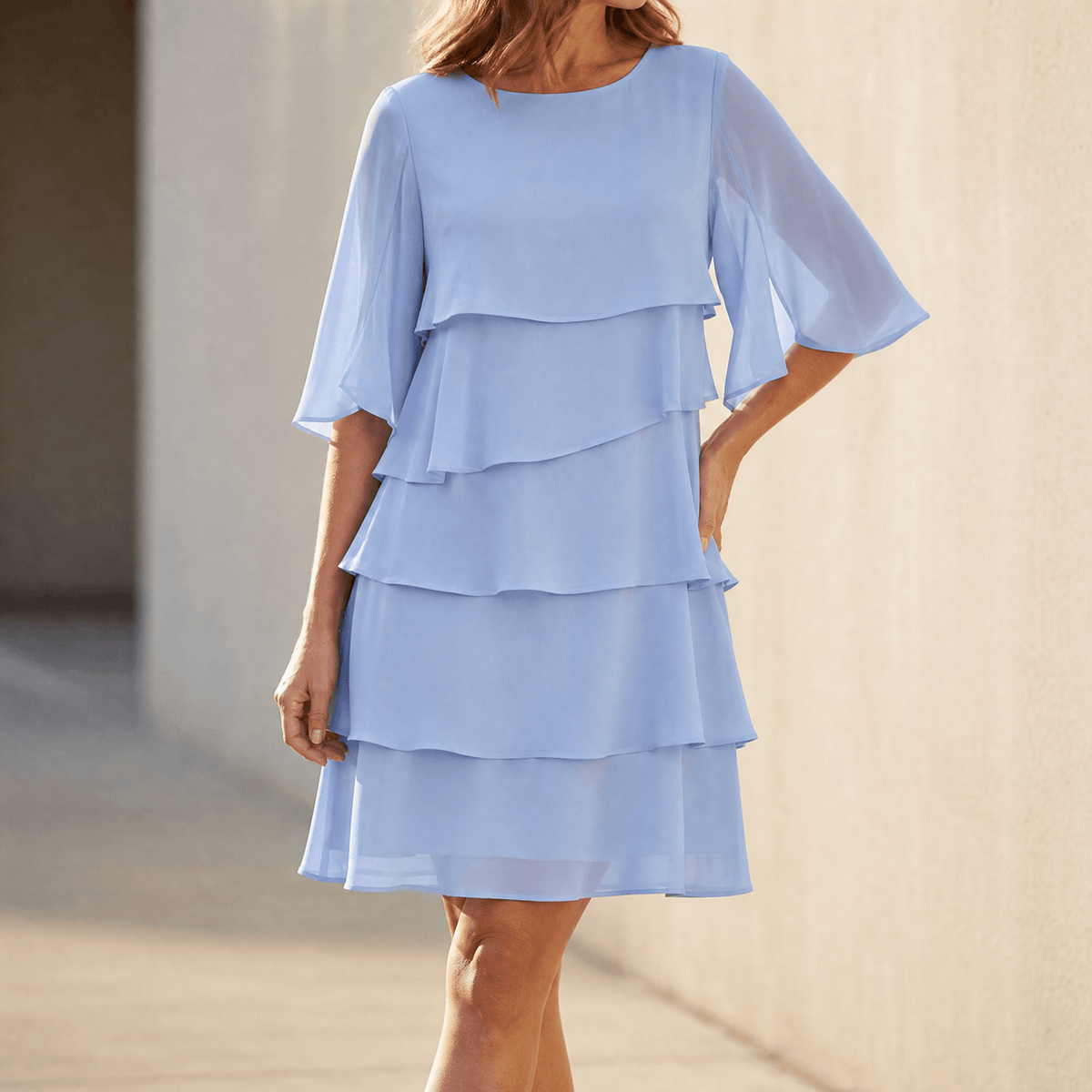 Angela | Florelle – Women's Layered Ruffle Dress - Light Blue