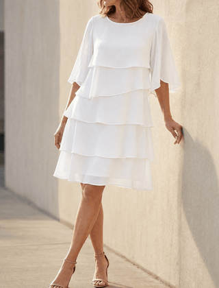 Angela | Florelle – Women's Layered Ruffle Dress - White