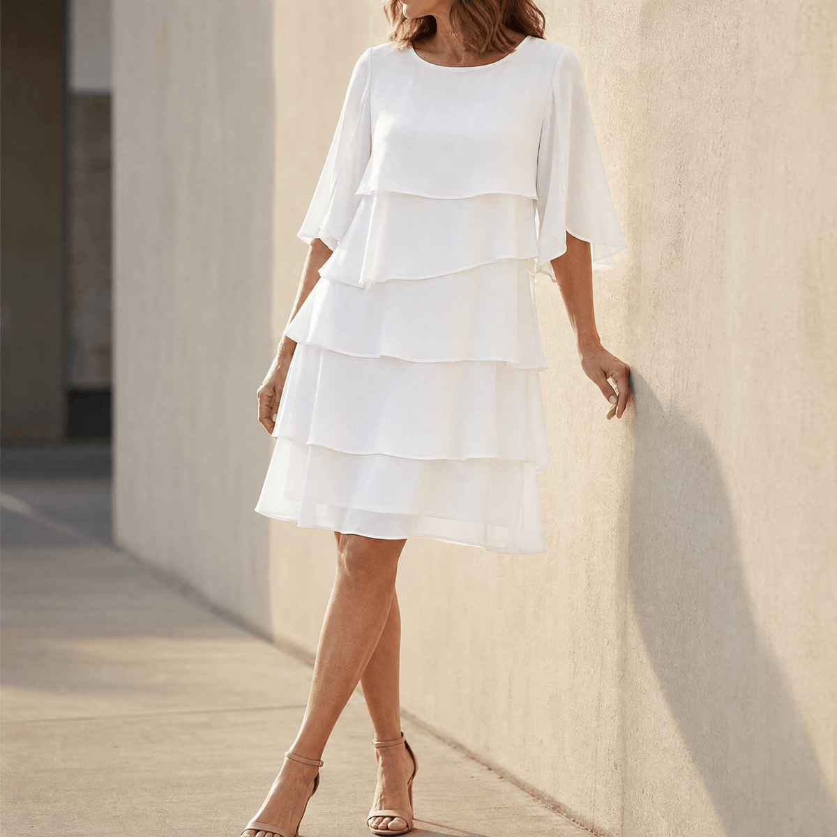 Angela | Florelle – Women's Layered Ruffle Dress - White